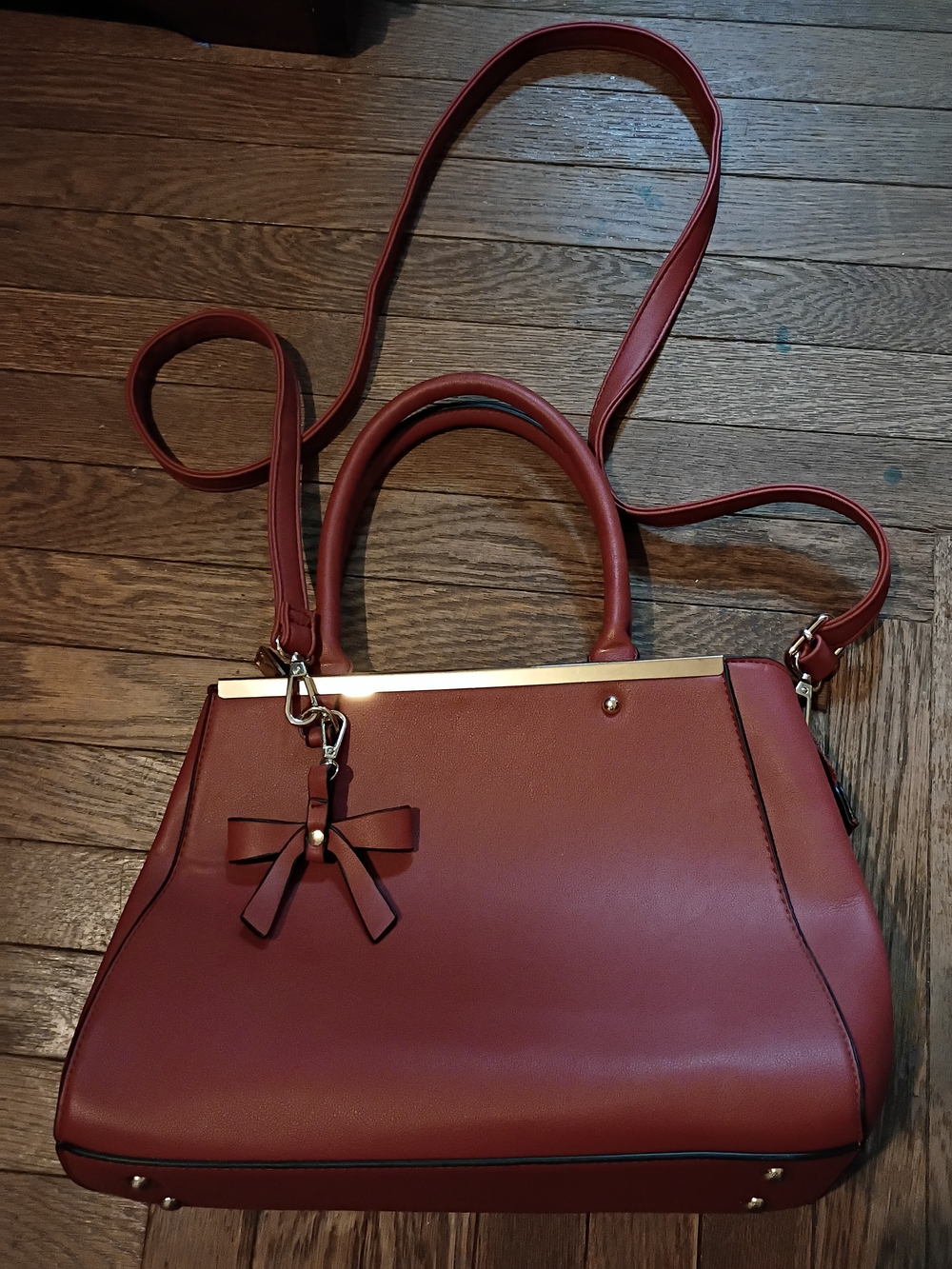 Women's Red Satchel with Decorative Bow Accent